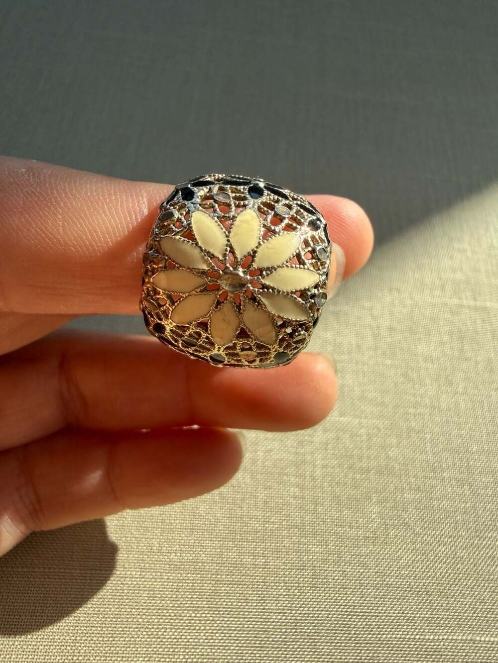 Dyadema Italy Gold Vermeil Sterling Silver Filigree Floral Enamel Ring